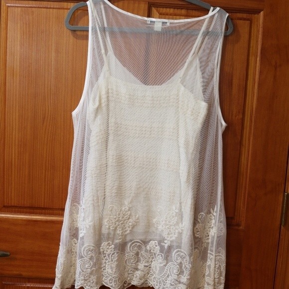 Banana Republic Cream & White Sheer Tank Set Boho Cottagecore LG /XL - Picture 6 of 13